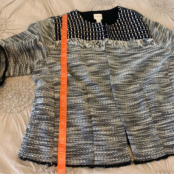 CHICO’S size 2 (size 12-14) blazer jacket unique yoke and fringe black and white - Picture 11 of 12